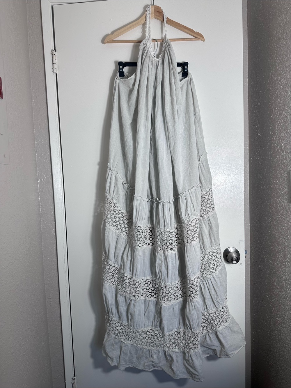 Jen's Pirate Booty Cotton Boho Crochet-Trim Halter Maxi Dress